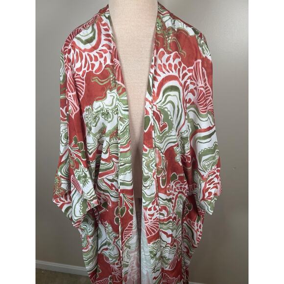 ANDREA IYAMAH Gamba Abstract Mushroom Red and Green Kimono Robe Maxi Dress - Picture 7 of 12
